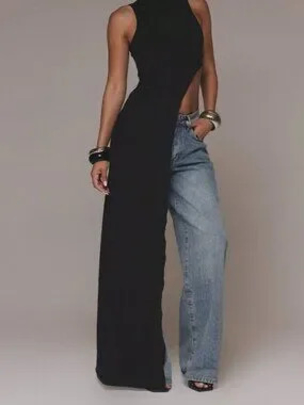 Black Chic Women's Asymmetric Cut Out Side Draped Sleeveless Top